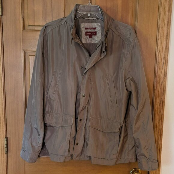 Merona Mens Rain Resistant Jacket w/Hidden Hood Zipper Snap Closure XL Gray - Picture 1 of 8